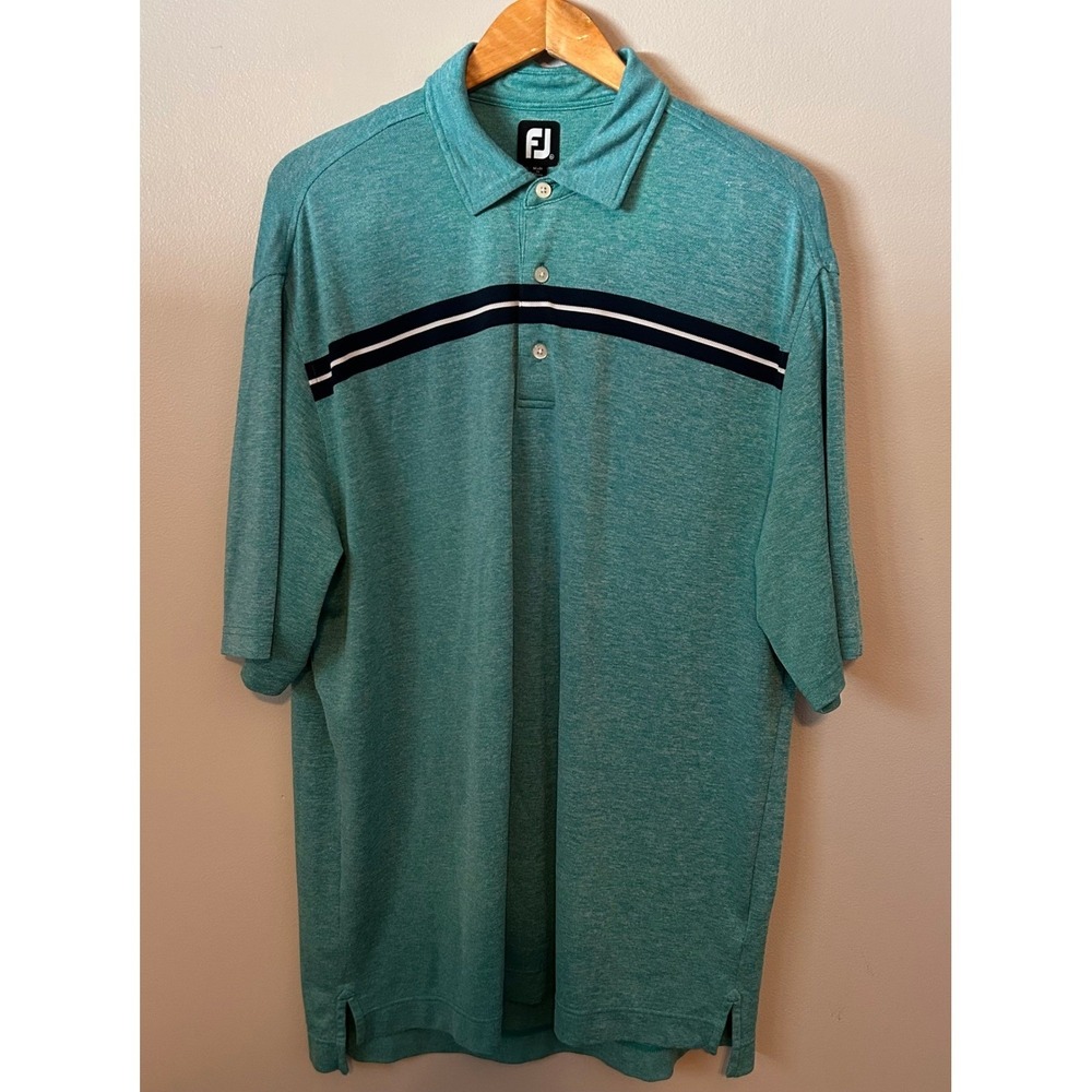 FootJoy Golf Polo Shirt Mens XL Blue Teal Striped Performance Stretch